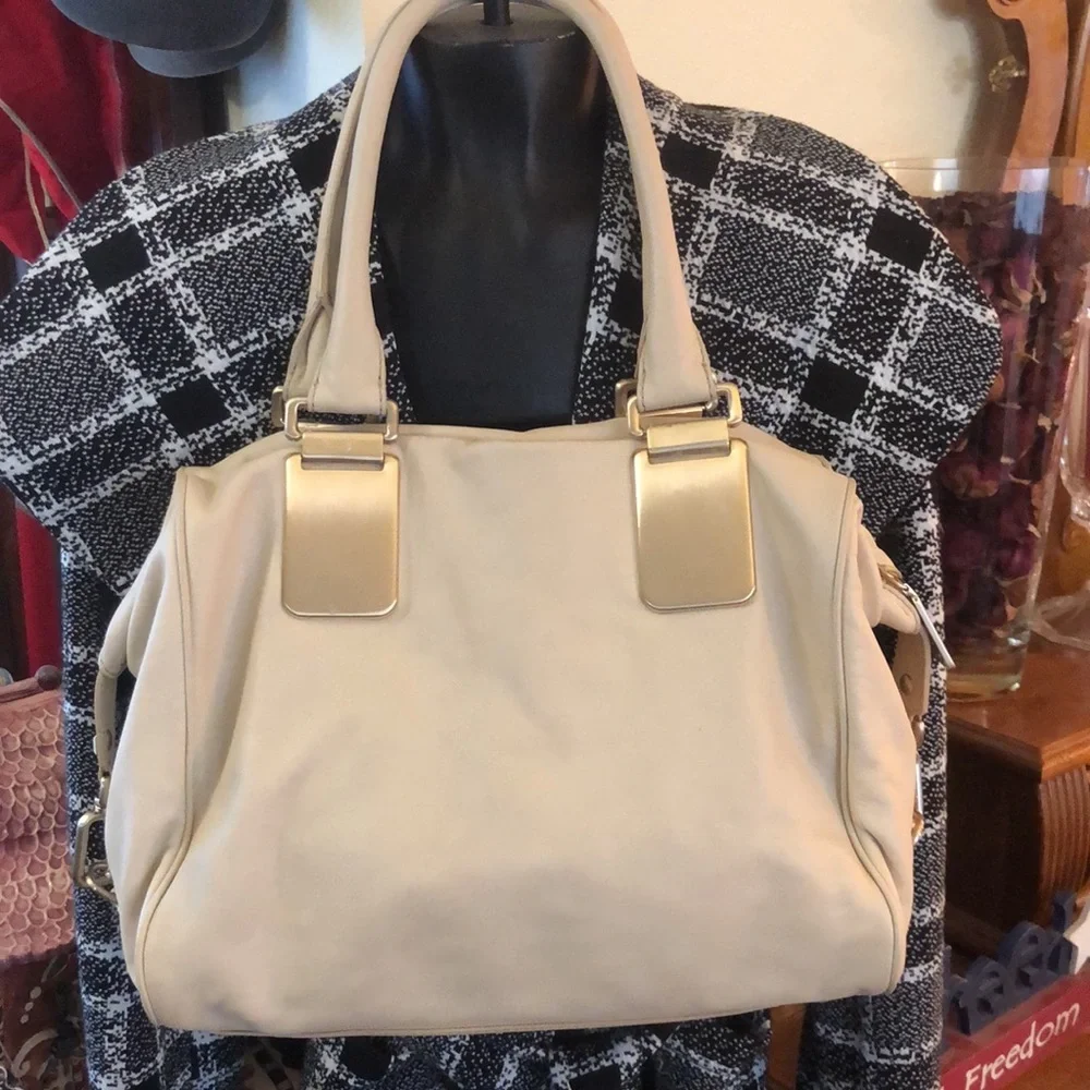 Banana Republic Cream Leather Large Slouchy Hobo Bag with gold colored hardware
